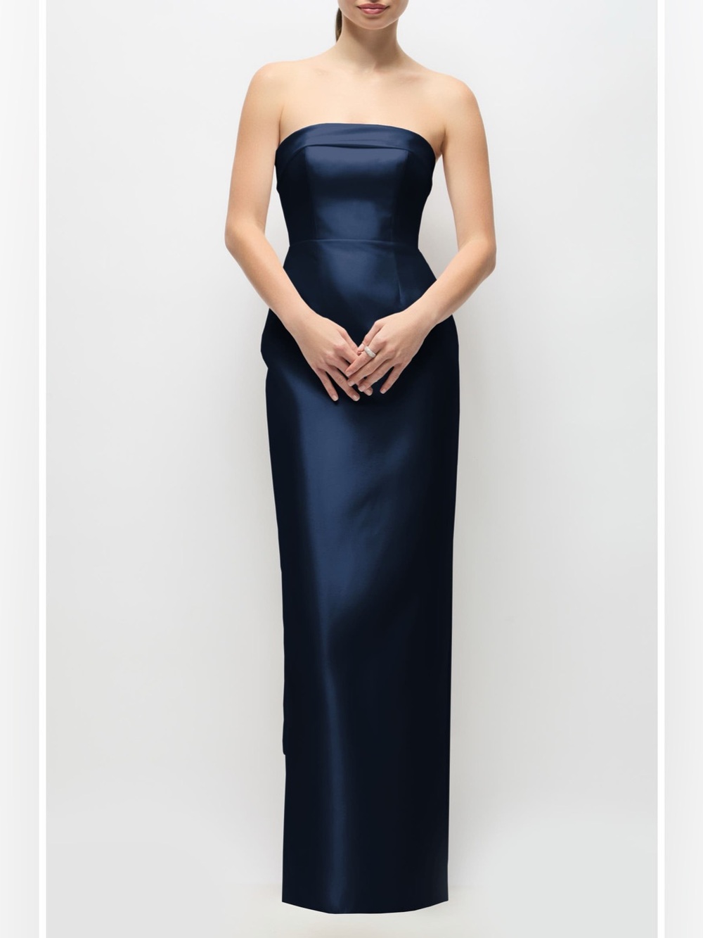 Alfred Sung Eliza Bow Back Strapless Satin
Column Gown